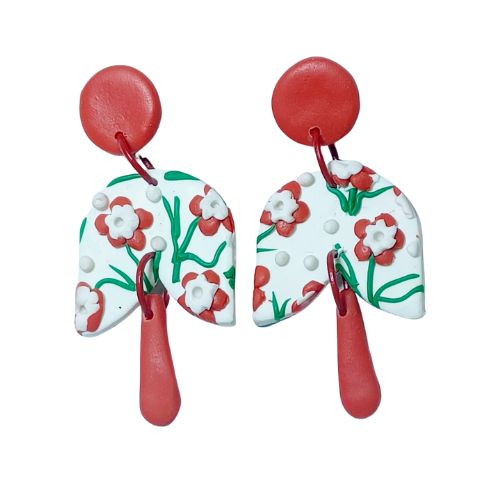 White & red earring AIE00070