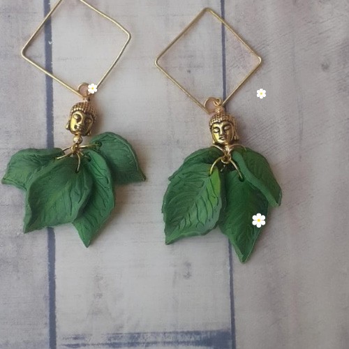 Buddha head leaf Earrings- AIE00003