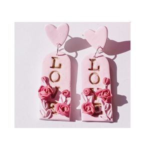 Valentine pink rose earrings  -AIE00117
